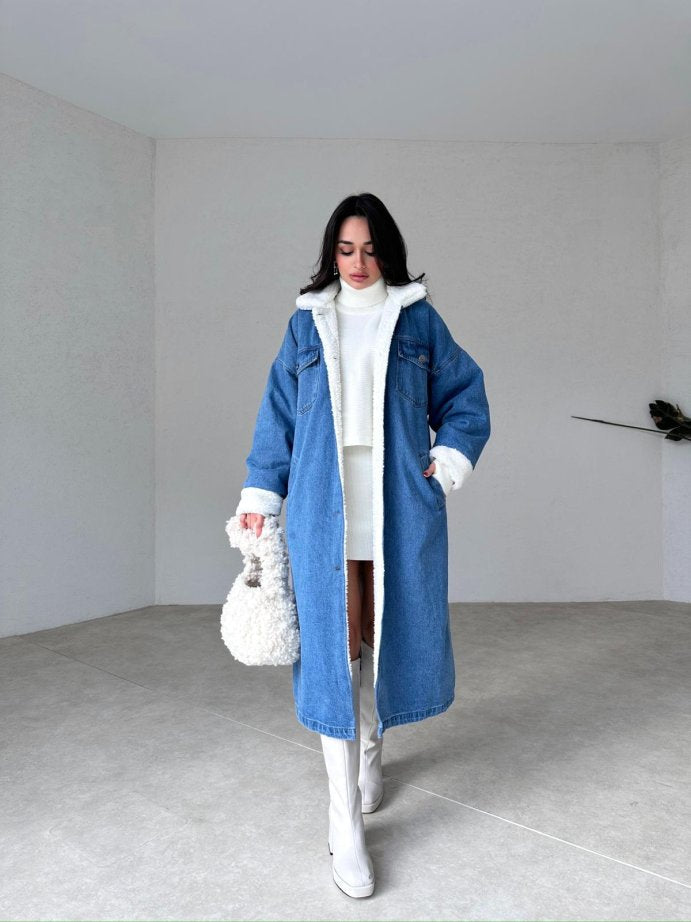 STACY | DENIM PLUSH COAT