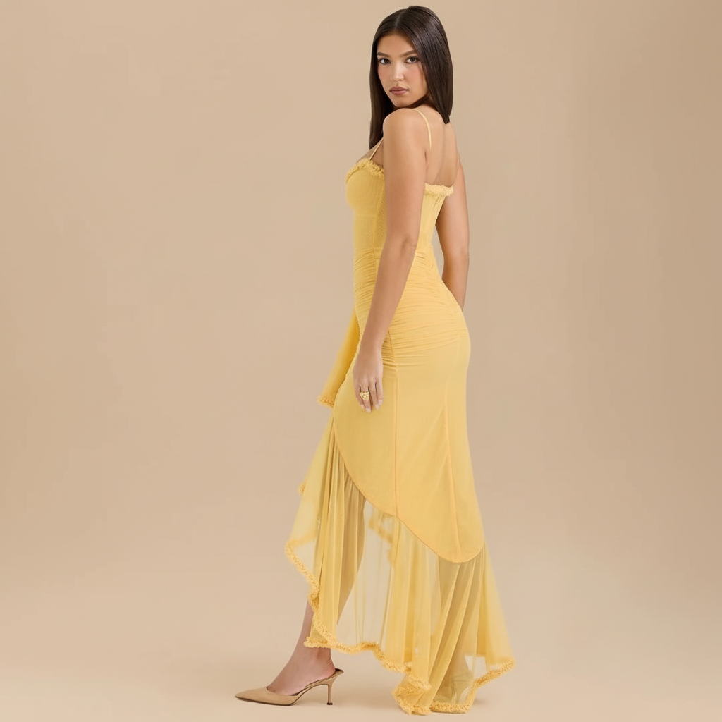 Women’s Elegant Ruffled Asymmetrical Maxi Dress