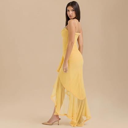 Women’s Elegant Ruffled Asymmetrical Maxi Dress