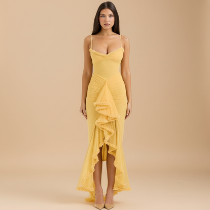 Women’s Elegant Ruffled Asymmetrical Maxi Dress