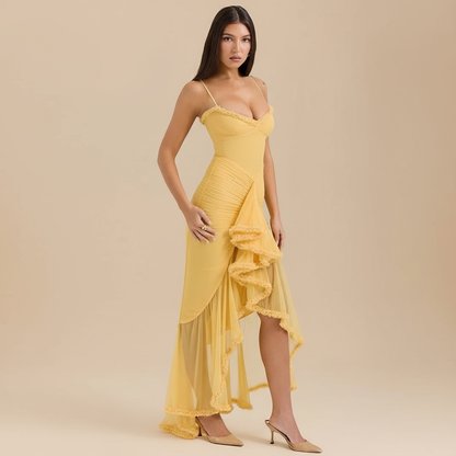 Women’s Elegant Ruffled Asymmetrical Maxi Dress